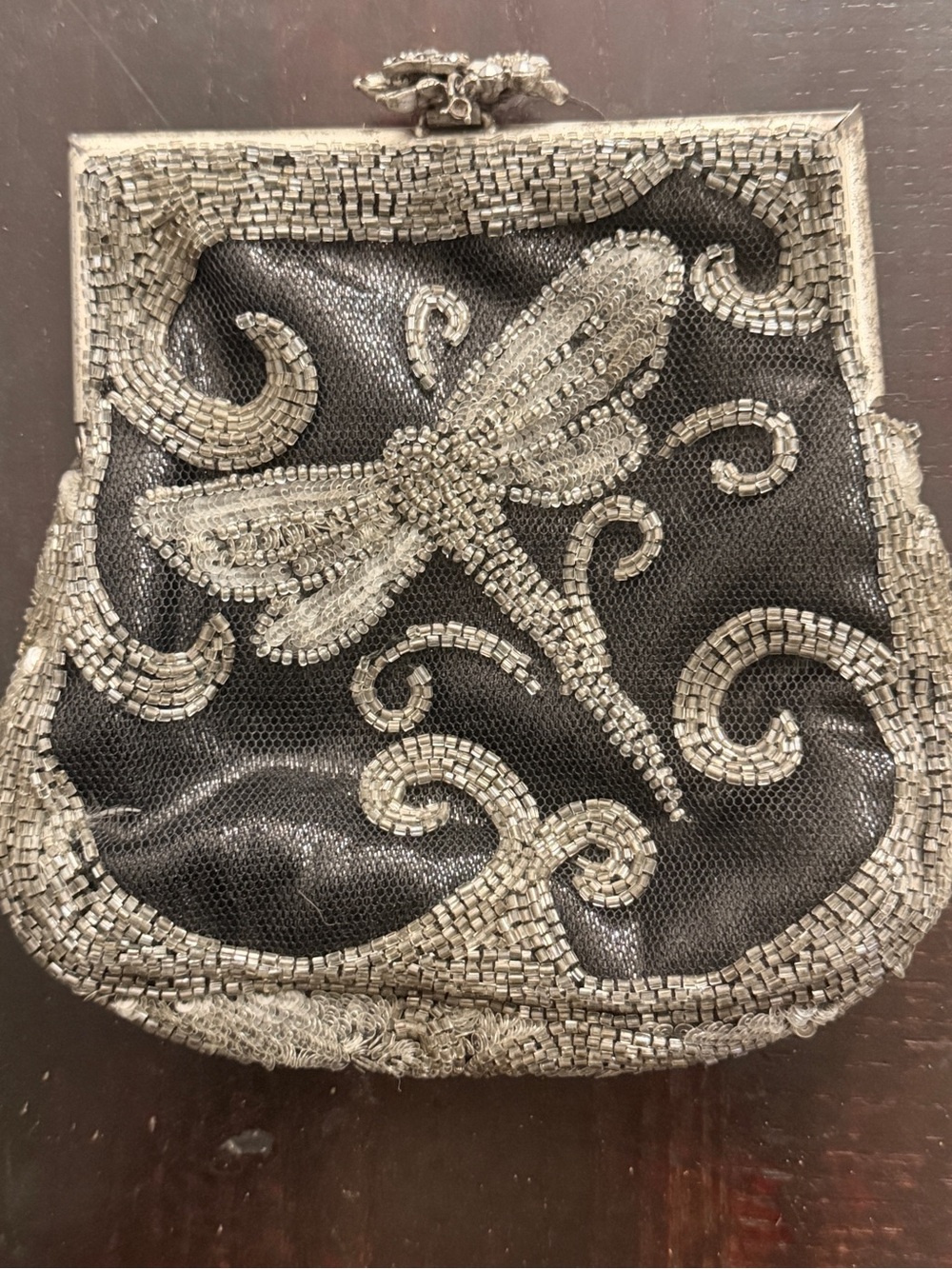 Vintage late 90's Larisa Barrera Beaded Dragonfly Art Evening Bag